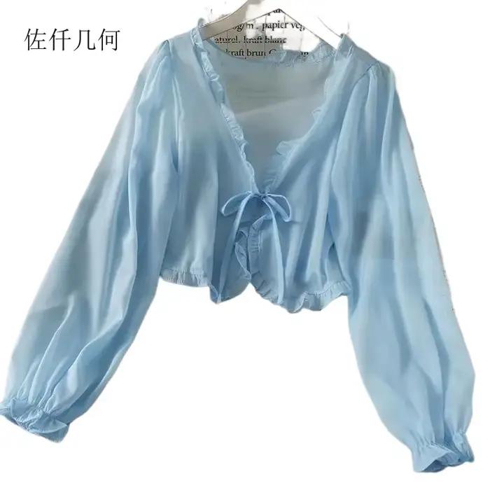 2025 Cardigan chemise femmes mince décontracté dentelle arc été Protection solaire vêtements