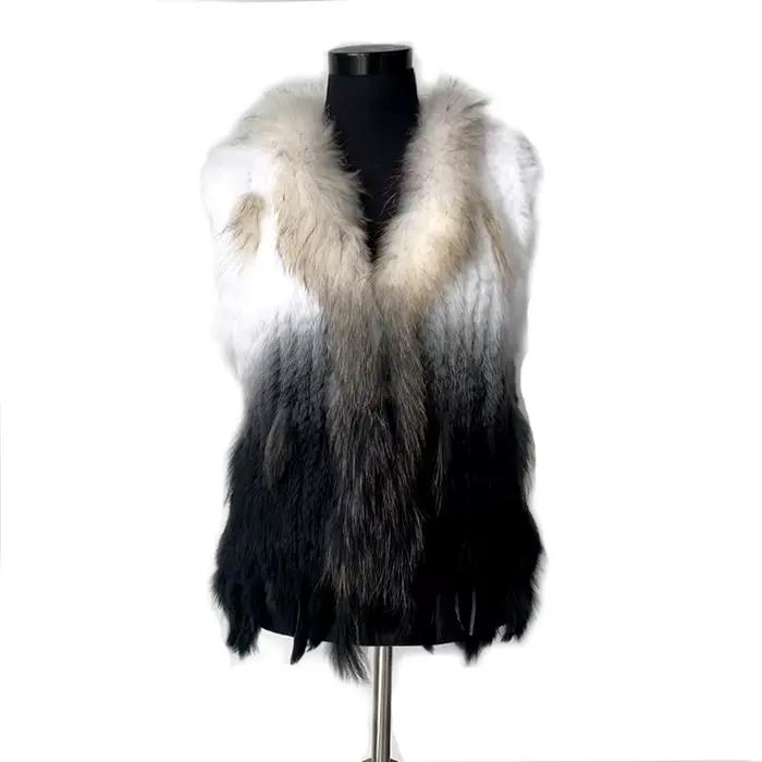17 gilet en vraie fourrure de lapin naturel pour femmes avec col