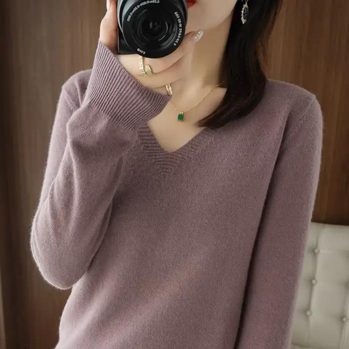 Pull en cachemire à col en V pour femme