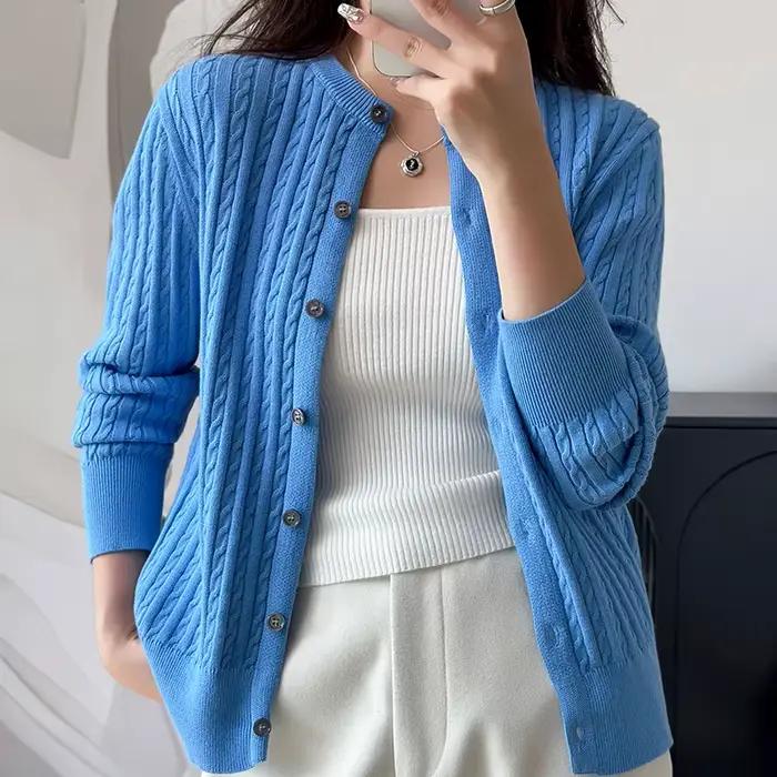 Cardigan tricoté en pur coton pour femme