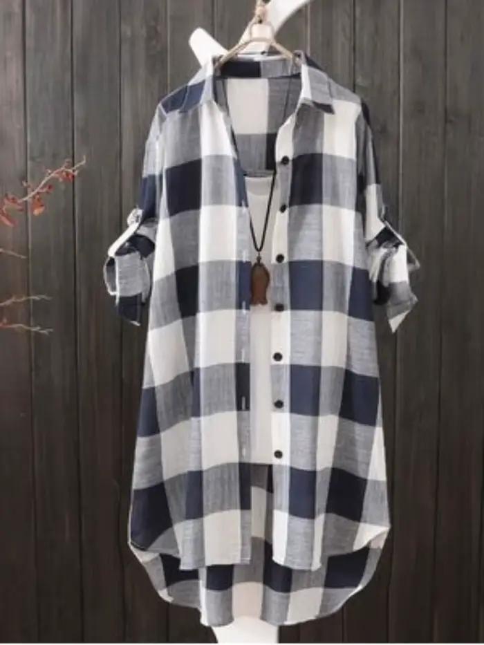 Chemise en coton à carreaux pour femmes