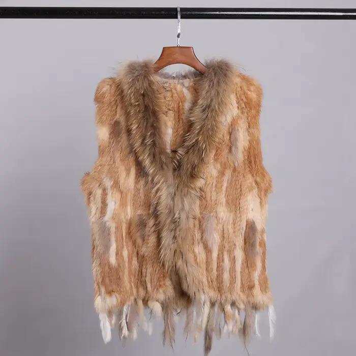 BOONJOVIA femmes 100% réel fourrure de lapin tricoté Gilet