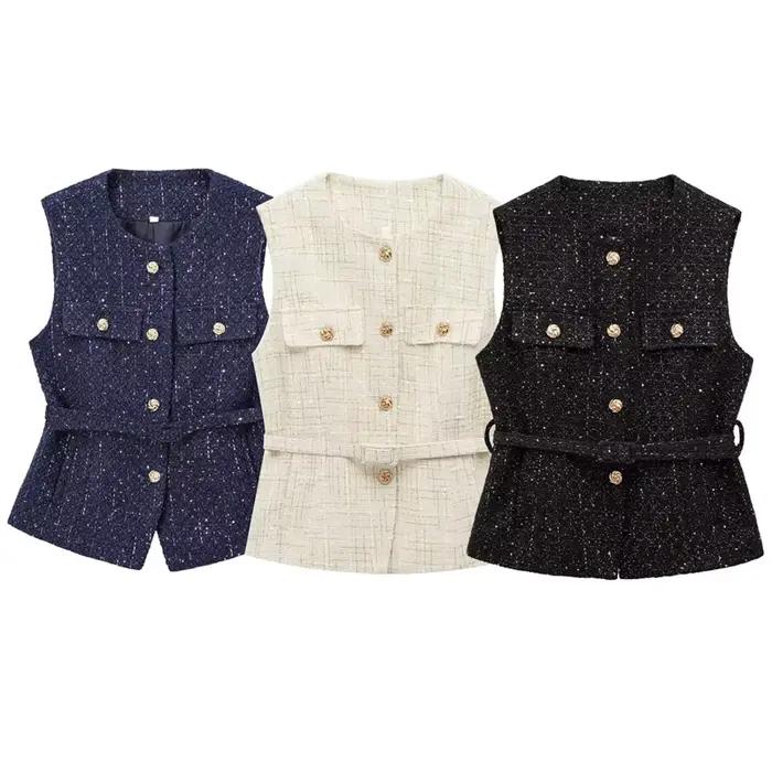 HXAO femmes gilet été 2025 bleu cassé blanc noir