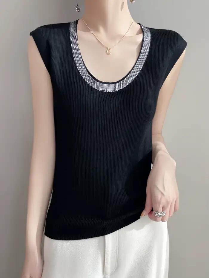 Débardeur en tricot sans manches pour femme
