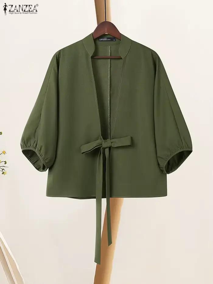 2025 ZANZEA élégant col en V lanterne manches Cardigan chemise automne haut pour femme