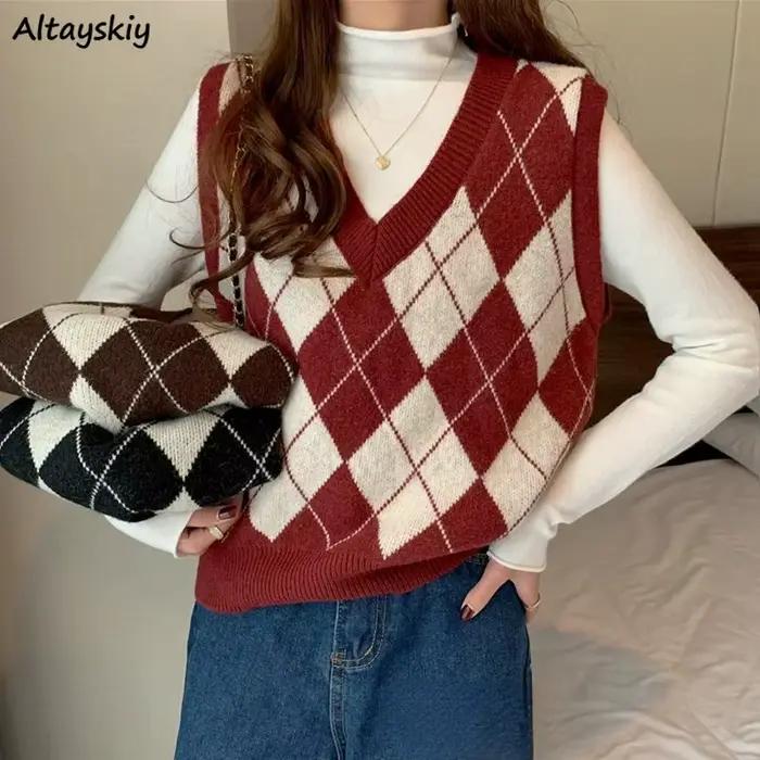 Pull à carreaux vintage pour femmes
