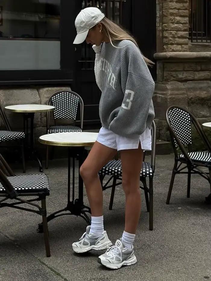 Pull tricoté Jacquard avec lettres amples pour femme