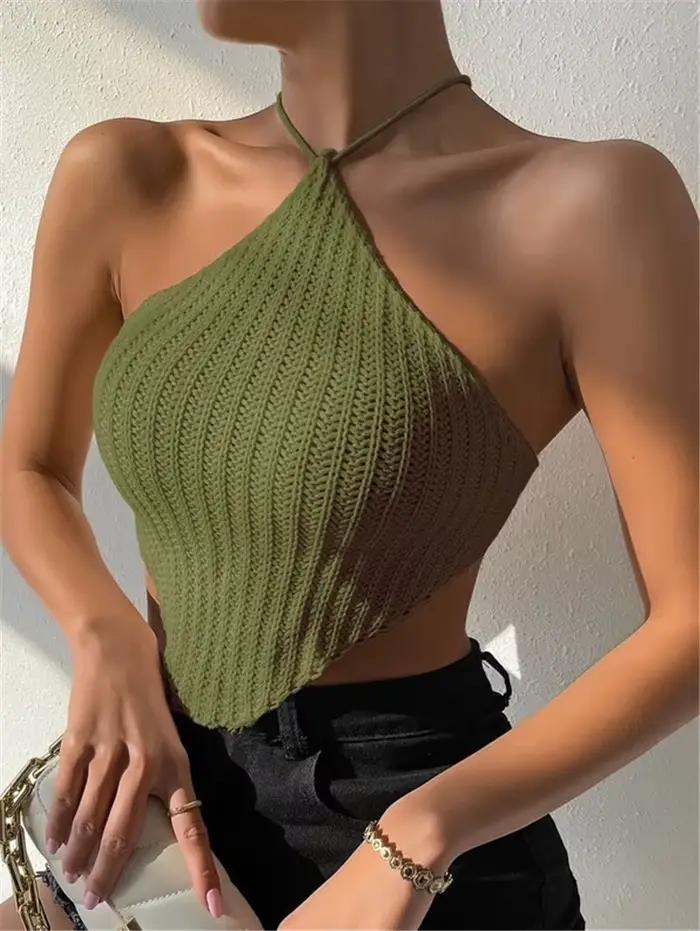 Gilet tricoté à nouer au cou design pull haut enveloppant la poitrine pour femmes occassions spéciales printemps été