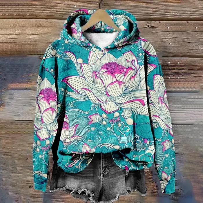 Sweat-shirt à capuche bohème à fleurs colorées