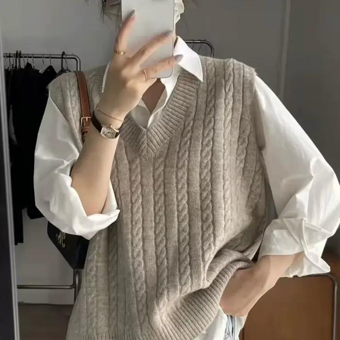 2025 nouveau pull pour femmes gilet avec décolleté tricoté ample de grande taille pour haut sans manches