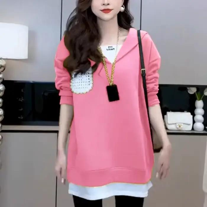 Mode col marin épissé faux deux pièces sweats femmes vêtements 2025 automne nouveau lâche coréen hauts pulls décontractés