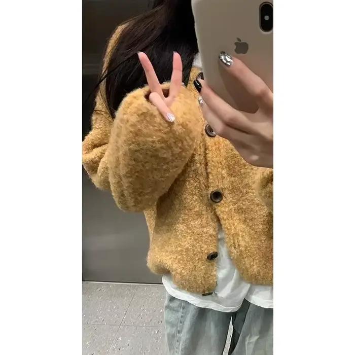 Cardigan en tricot pour femme, collection automne 2025, coupe courte et ample