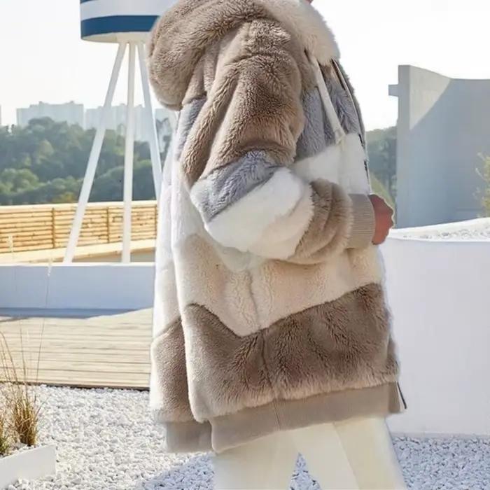 Pull chaud à capuche en peluche pour femmes