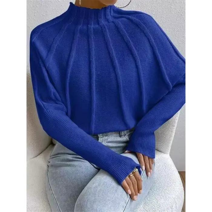 Pull à manches chauve-souris tricoté Joker de couleur unie