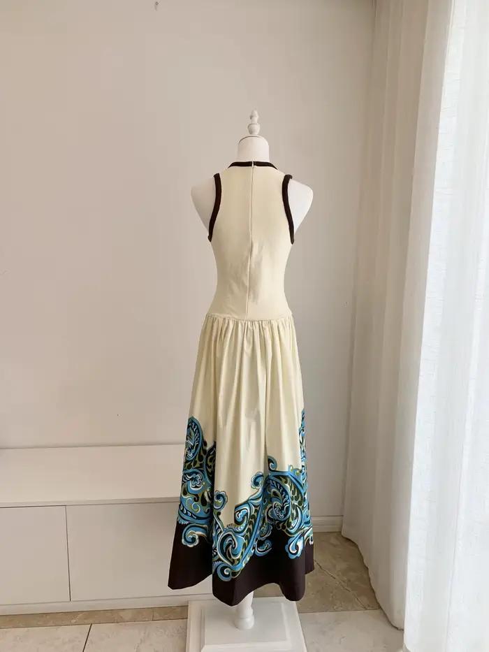 Robe longue en coton à col rond pour femme