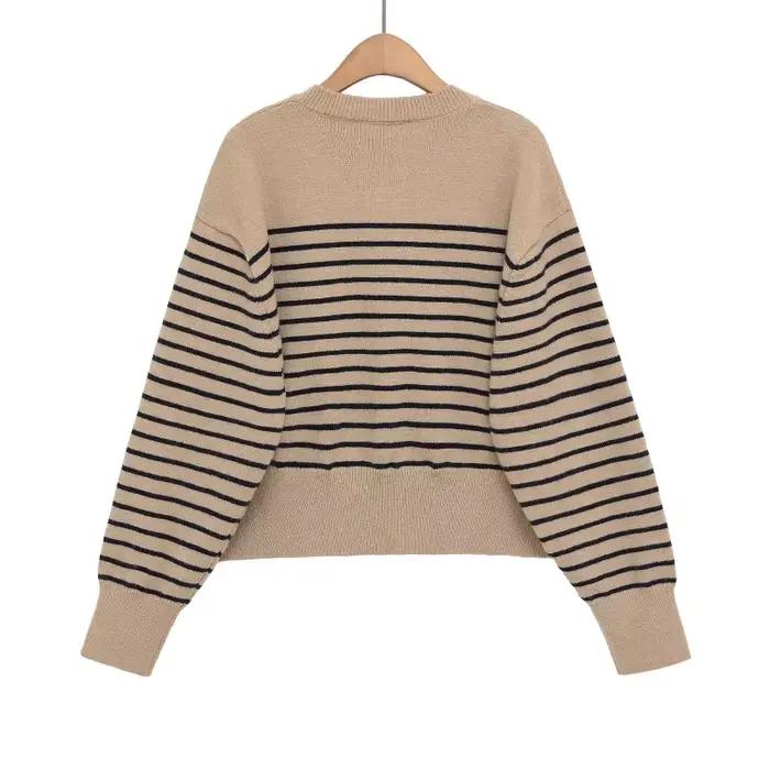Col rond rayé tricoté pull femmes confortable