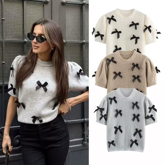 Pull court de couleur unie pour femme