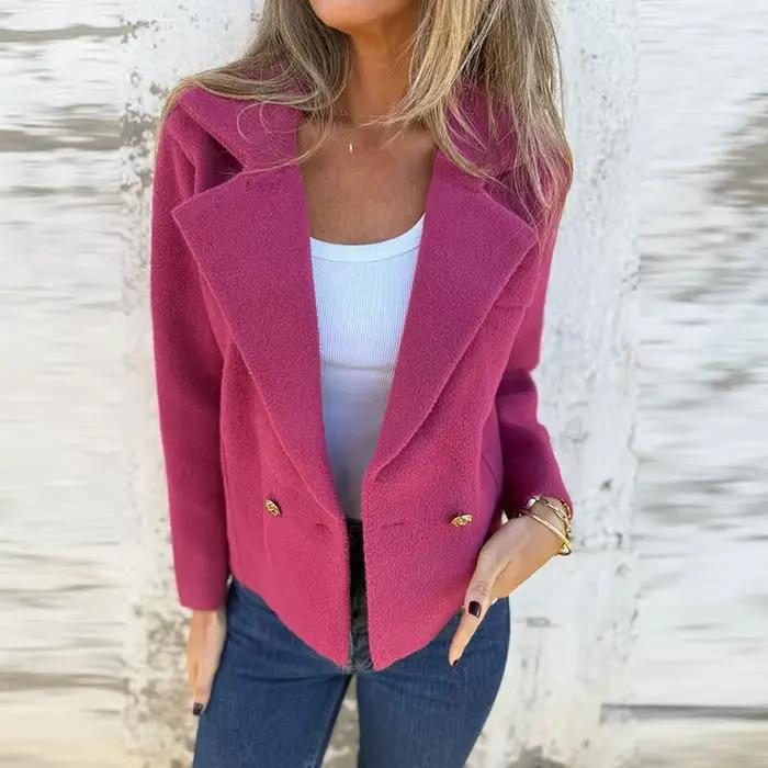 Cardigan décontracté veste col à revers élégant femmes automne hiver manteau vêtements d'extérieur couleur unie bouton