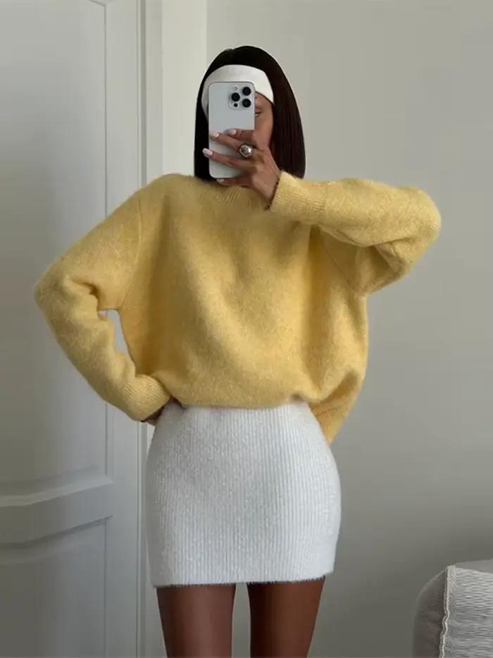 Élégant tricot femme pull col rond épaissi manches longues pour femme automne hiver veste tricots ocassion spéciale soirée romantique