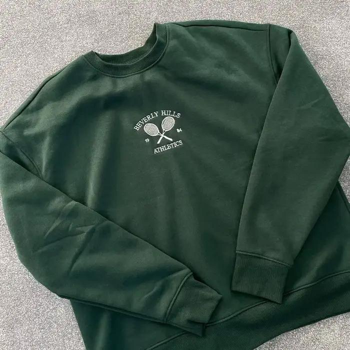 Américain rétro Tennis athlétique brodé épais pulls femmes printemps à manches longues col rond en vrac coton décontracté Art sweats