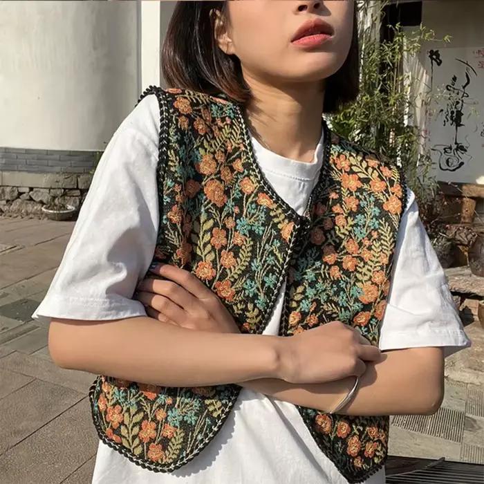 Cardigan Vintage à Imprimé Floral Brodé pour Vêtement Élégant