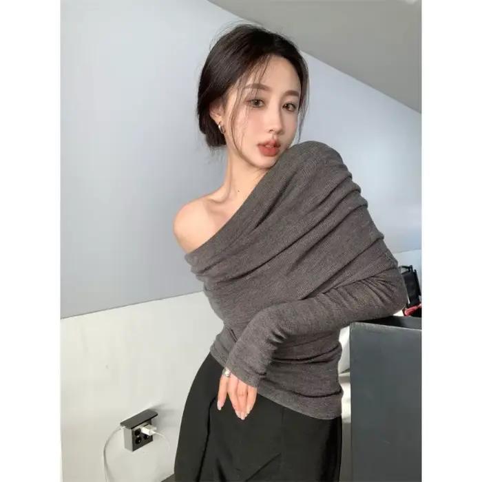 Haut en tricot à épaules dénudées pour femme
