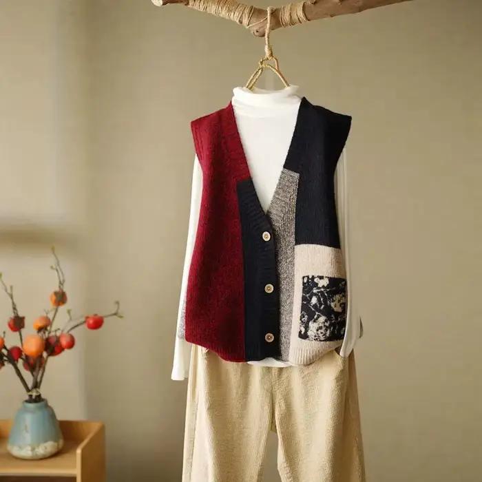 Pull cardigan rétro avec col en V pour femme