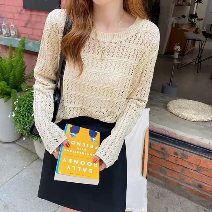 Pull en tricot ouvert à manches longues pour femmes