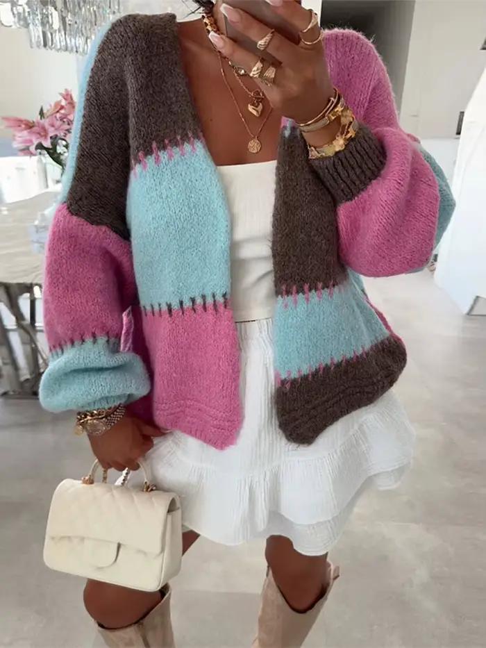 Pull tricoté à panneaux pour femmes