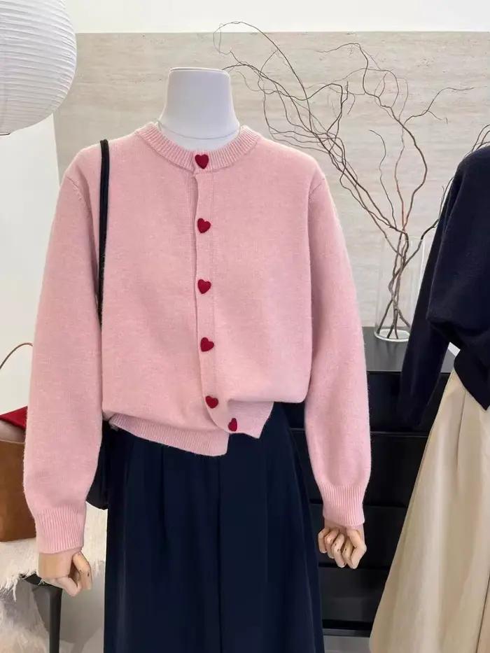 Veste pull à boutons d'amour pour femmes