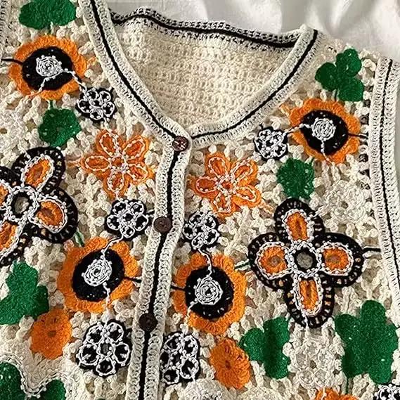 Gilet en Crochet à fleurs perlées pour femmes
