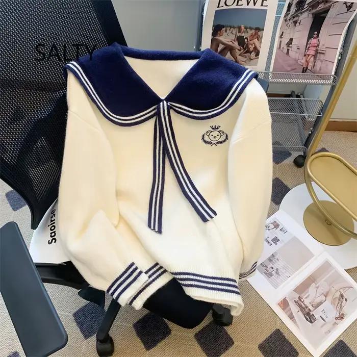 Nouveau Pull Brodé Ours Japonais Mignon 2025 pour Femme
