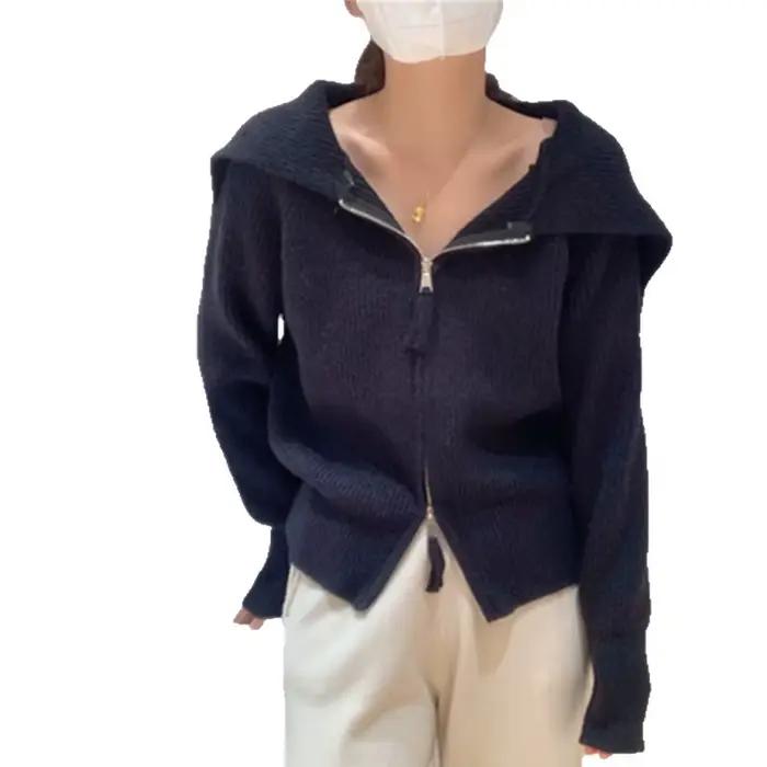 Cardigan tricoté à grand revers pour femmes