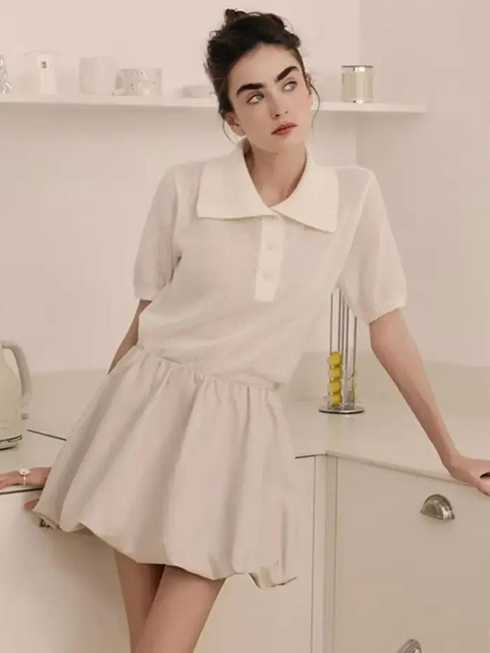 Pull en tricot à manches courtes pour femmes