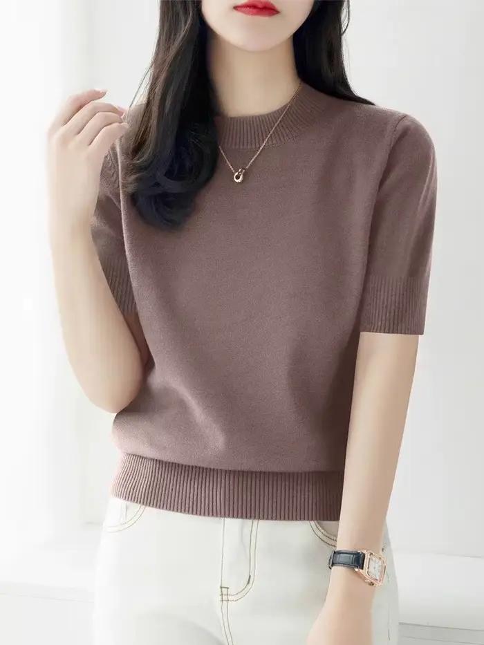 Pulls en tricot, nouveau pull en tricot noir à col rond pour femmes
