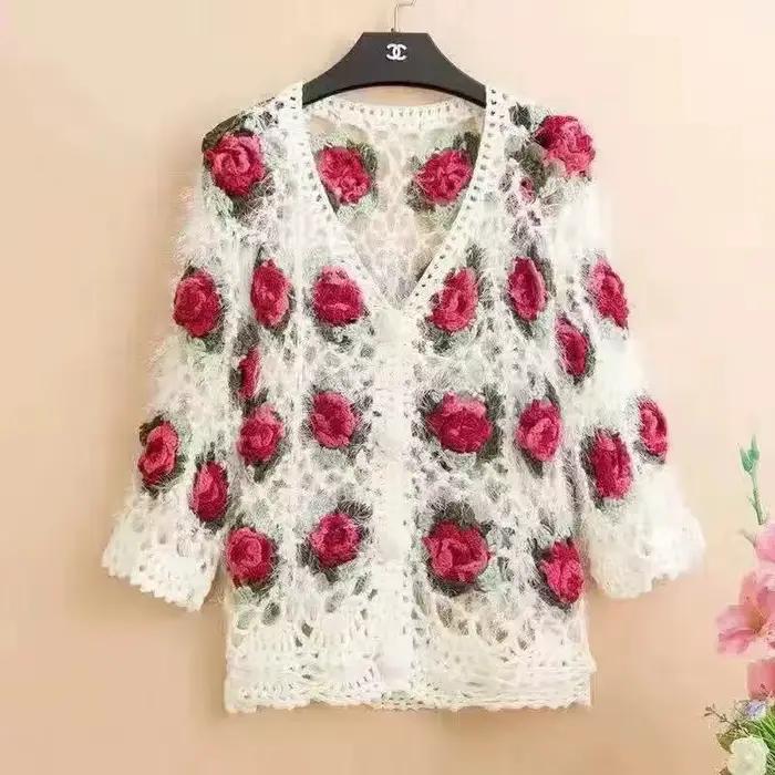 Cardigan en crochet amissié à fleurs pour femmes