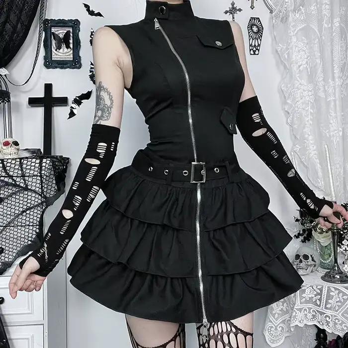 Robe gilet rétro à fermeture éclair pour femmes