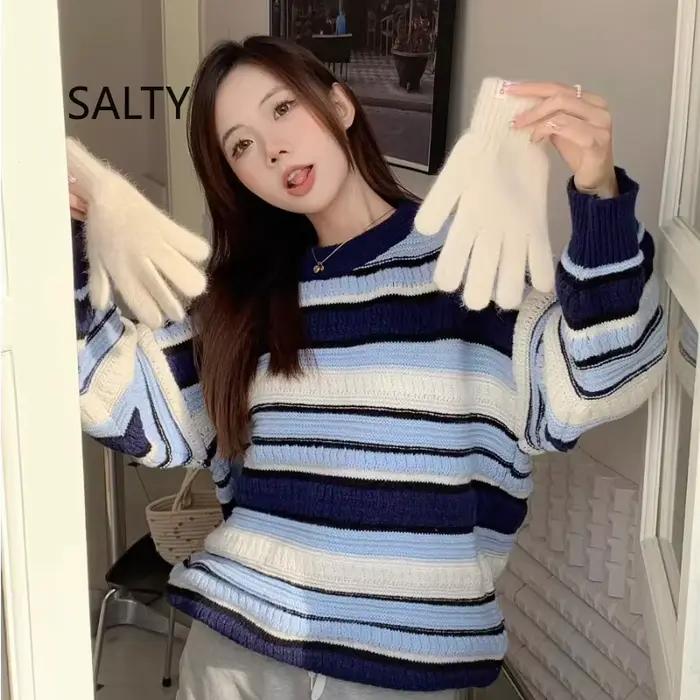 2025 japonais coloré rayé tricot pull femmes printemps et automne nouveau Style ample