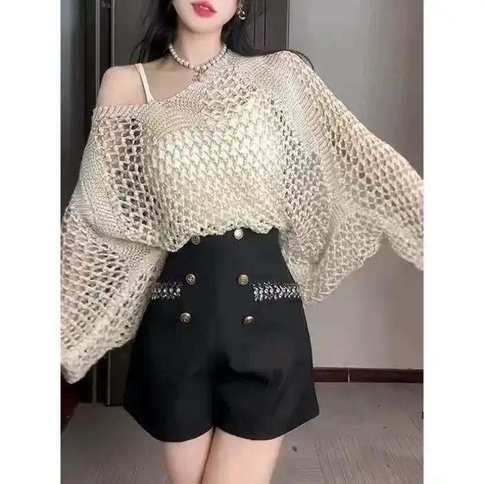 Pull tricoté creux pour femmes