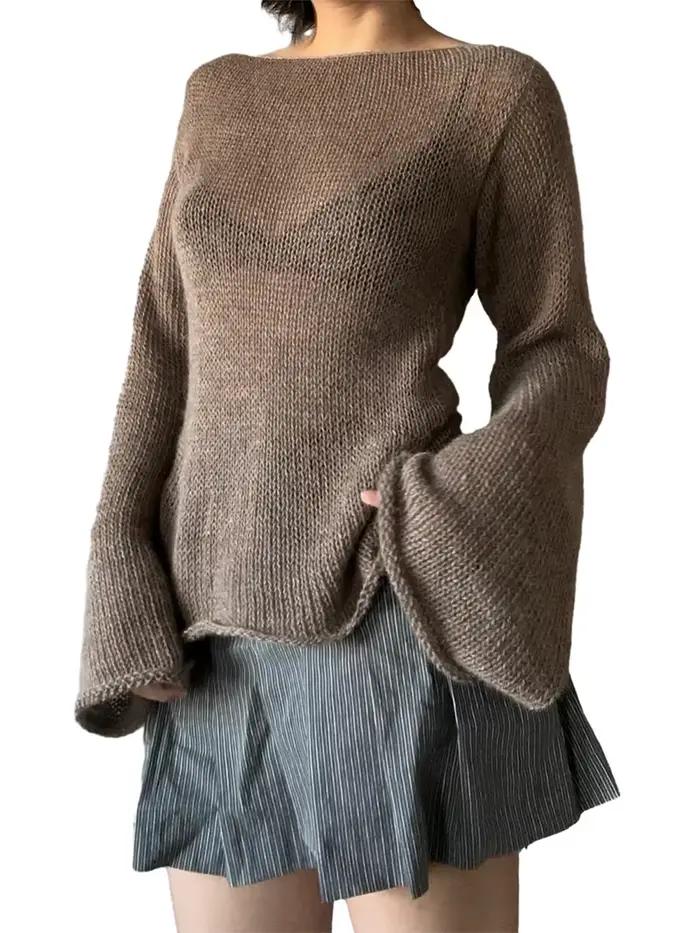 Pull à Manches sulfet Col Bateau pour Femme