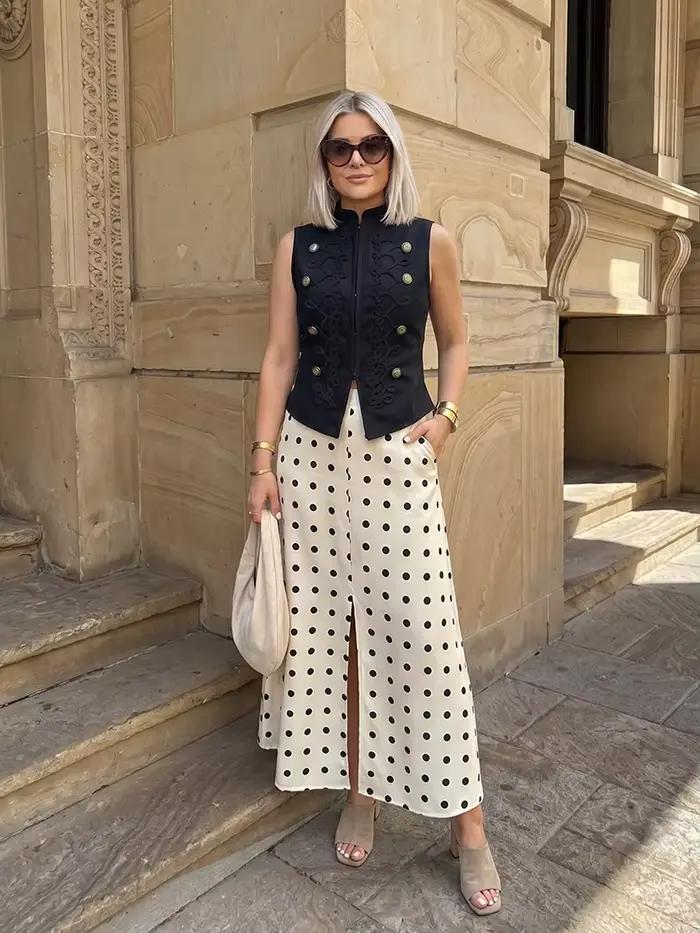 Gilet rétro élégant sans manches HH en polyester boutons grenouille pour femmes style vintage occasions formelles trajets quotidiens événements et vacances