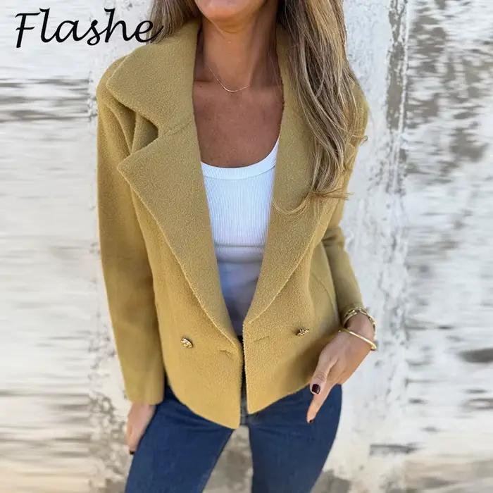 Cardigan décontracté veste col à revers élégant femmes automne hiver manteau vêtements d'extérieur couleur unie bouton