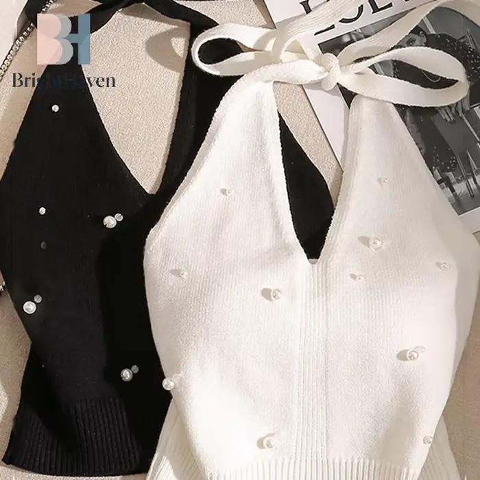 Gilet tricoté élégant à col halter et nœud dos nu