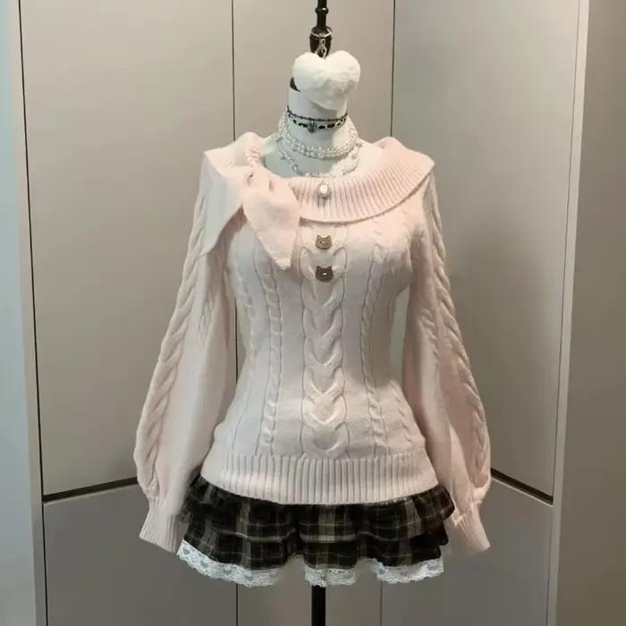 Pull en tricot doux de style preppy chic des années 2000 pour femmes occasions spéciales automne hiver