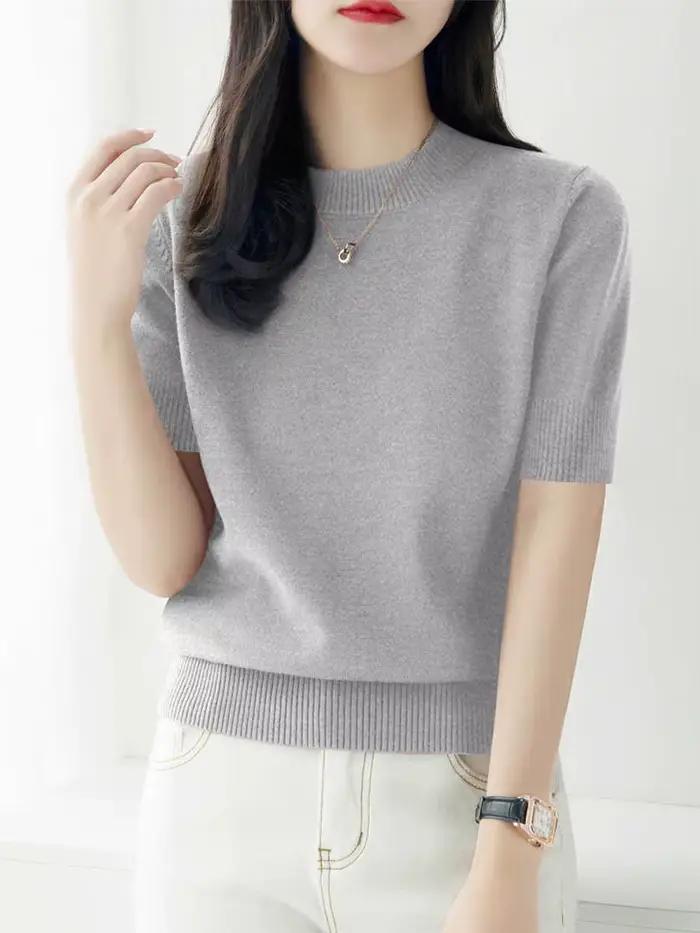 Pulls en tricot, nouveau pull en tricot noir à col rond pour femmes