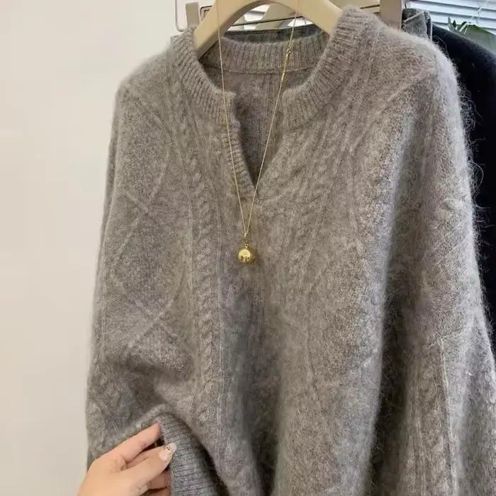 Pull épais à col en V pour femme