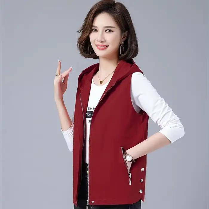 Gilet long pour femme, veste sans manches décontractée à capuche