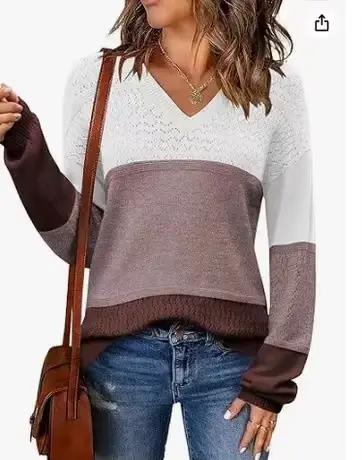 Pull ajouré à col en v pour femmes