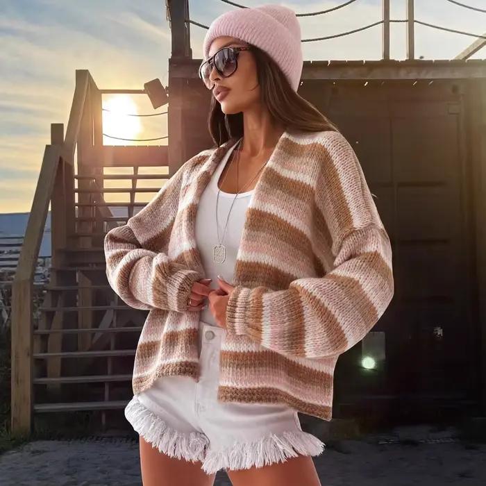 Pull rayé arc-en-ciel, haut tricoté rétro