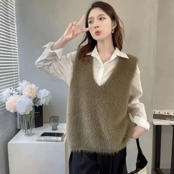 Pull court pour femme, gilet chaud Vintage Y2k